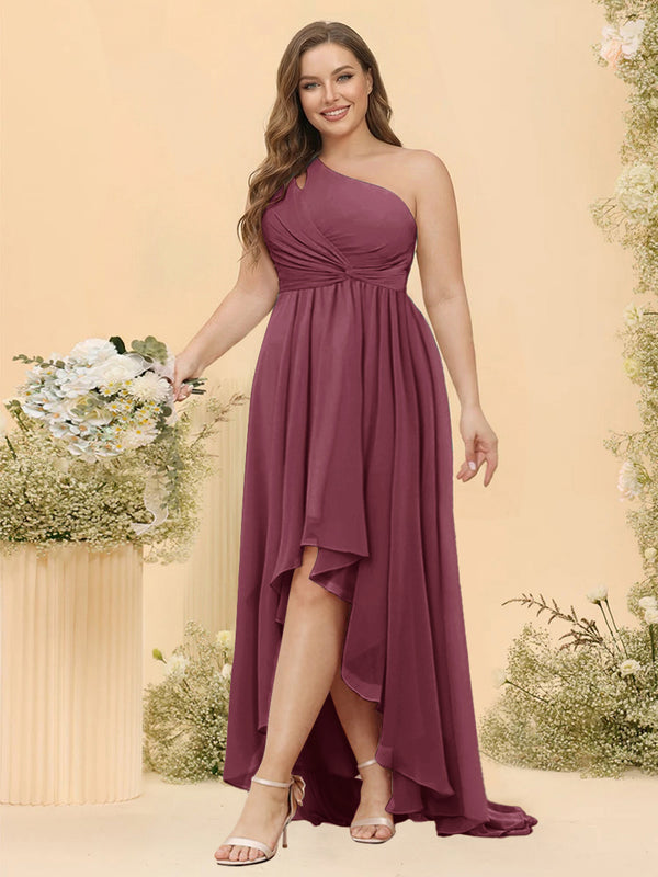 A-line/Princess One-The-Shoulder Asymmetrical Long Plus Size Bridesmaid dresses