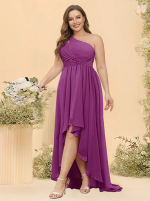 A-line/Princess One-The-Shoulder Asymmetrical Long Plus Size Bridesmaid dresses