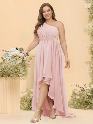 A-line/Princess One-The-Shoulder Asymmetrical Long Plus Size Bridesmaid dresses