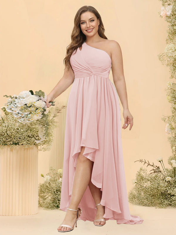 A-line/Princess One-The-Shoulder Asymmetrical Long Plus Size Bridesmaid dresses