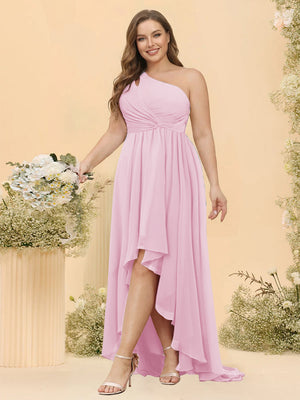 A-line/Princess One-The-Shoulder Asymmetrical Long Plus Size Bridesmaid dresses
