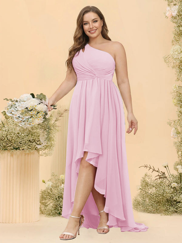 A-line/Princess One-The-Shoulder Asymmetrical Long Plus Size Bridesmaid dresses