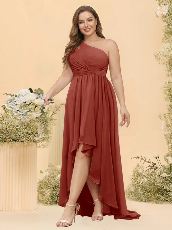 A-line/Princess One-The-Shoulder Asymmetrical Long Plus Size Bridesmaid dresses