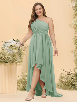 A-line/Princess One-The-Shoulder Asymmetrical Long Plus Size Bridesmaid dresses