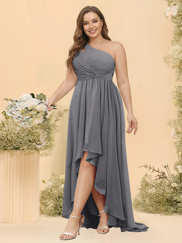 A-line/Princess One-The-Shoulder Asymmetrical Long Plus Size Bridesmaid dresses