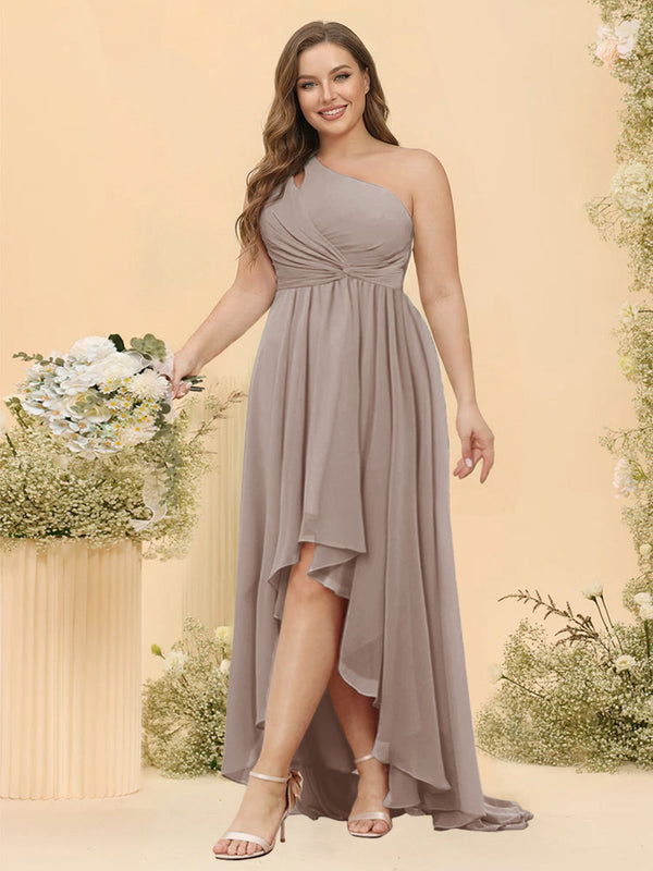 A-line/Princess One-The-Shoulder Asymmetrical Long Plus Size Bridesmaid dresses