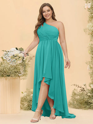 A-line/Princess One-The-Shoulder Asymmetrical Long Plus Size Bridesmaid dresses