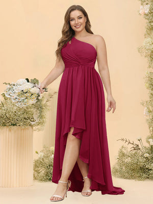 A-line/Princess One-The-Shoulder Asymmetrical Long Plus Size Bridesmaid dresses