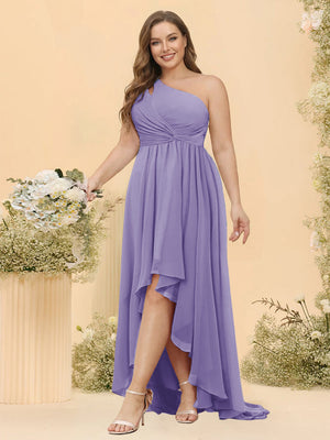 A-line/Princess One-The-Shoulder Asymmetrical Long Plus Size Bridesmaid dresses