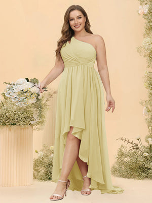A-line/Princess One-The-Shoulder Asymmetrical Long Plus Size Bridesmaid dresses