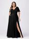A Line/Princess V-Neck Short Sleeves Plus Size Bridesmaid Dresses with Split Side