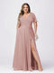 A Line/Princess V-Neck Short Sleeves Plus Size Bridesmaid Dresses with Split Side
