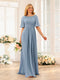A-Line/Princess Floor-Length Short Sleeves Bridesmaid Dresses with Sash