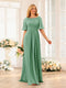 A-Line/Princess Floor-Length Short Sleeves Bridesmaid Dresses with Sash