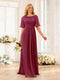 A-Line/Princess Floor-Length Short Sleeves Bridesmaid Dresses with Sash