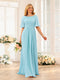 A-Line/Princess Floor-Length Short Sleeves Bridesmaid Dresses with Sash