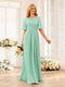 A-Line/Princess Floor-Length Short Sleeves Bridesmaid Dresses with Sash