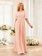 A-Line/Princess Floor-Length Short Sleeves Bridesmaid Dresses with Sash