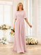A-Line/Princess Floor-Length Short Sleeves Bridesmaid Dresses with Sash
