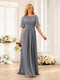 A-Line/Princess Floor-Length Short Sleeves Bridesmaid Dresses with Sash