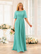A-Line/Princess Floor-Length Short Sleeves Bridesmaid Dresses with Sash