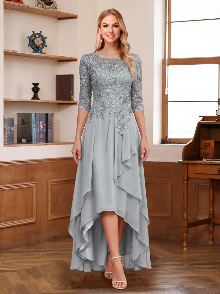 A-Line/Princess Scoop Half Sleeves Ankle-Length Mother of the Bride Dresses with Ruffles &amp; Appliques