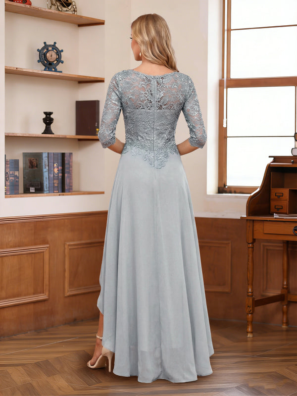 A-Line/Princess Scoop Half Sleeves Ankle-Length Mother of the Bride Dresses with Ruffles & Appliques