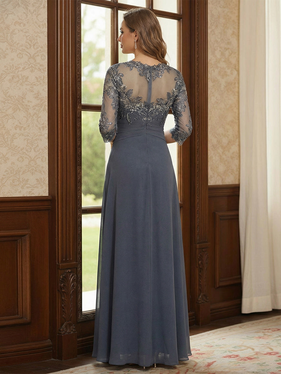 Chiffon A-Line/Princess Scoop 3/4 Sleeves  Mother of the Bride Dresses with Appliques &amp; Ruffles