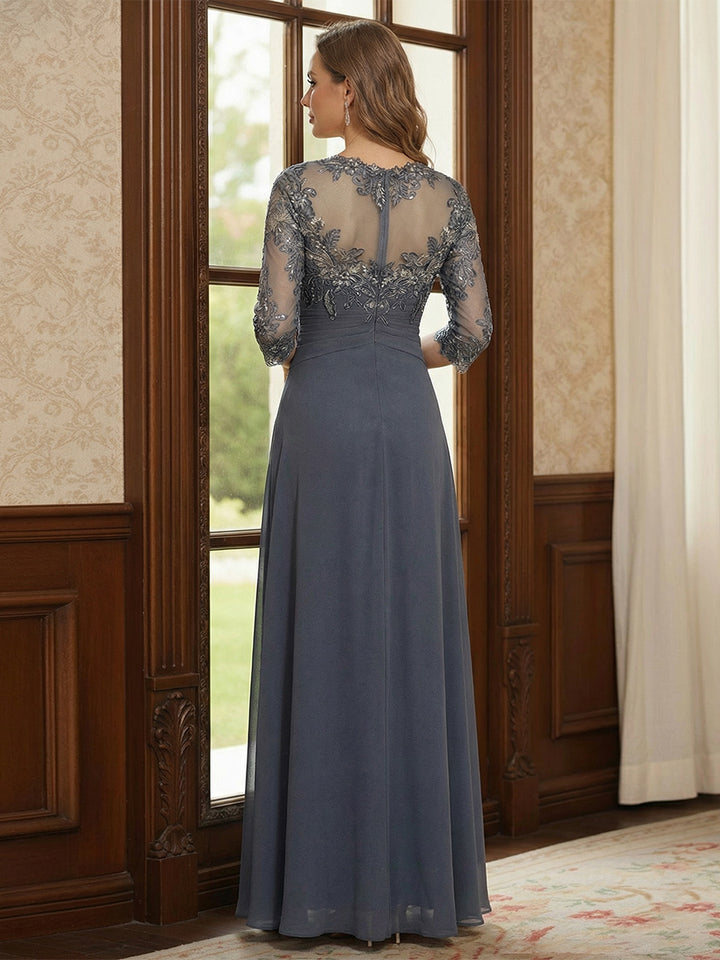 Chiffon A-Line/Princess Scoop 3/4 Sleeves  Mother of the Bride Dresses with Appliques &amp; Ruffles