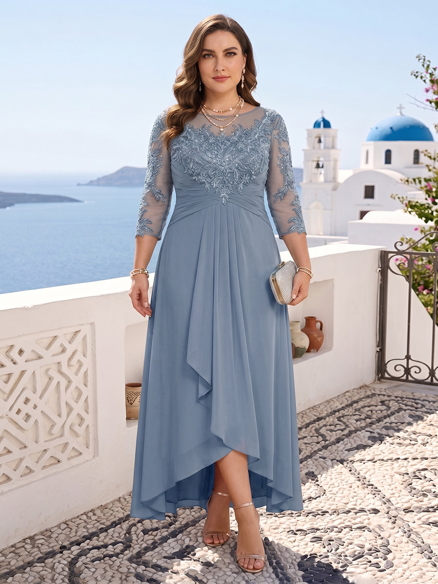 A-Line/Princess Scoop 3/4 Sleeves Ankle-Length Plus Size Mother of the Bride Dress With Appliques & Lace