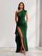 Sheath/Column One-Shoulder Pleated Ruffle Bridesmaid Dresses with Split Side