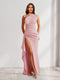 Sheath/Column One-Shoulder Pleated Ruffle Bridesmaid Dresses with Split Side
