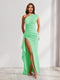 Sheath/Column One-Shoulder Pleated Ruffle Bridesmaid Dresses with Split Side