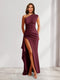 Sheath/Column One-Shoulder Pleated Ruffle Bridesmaid Dresses with Split Side