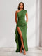 Sheath/Column One-Shoulder Pleated Ruffle Bridesmaid Dresses with Split Side