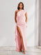 Sheath/Column One-Shoulder Pleated Ruffle Bridesmaid Dresses with Split Side