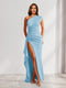 Sheath/Column One-Shoulder Pleated Ruffle Bridesmaid Dresses with Split Side