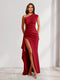 Sheath/Column One-Shoulder Pleated Ruffle Bridesmaid Dresses with Split Side