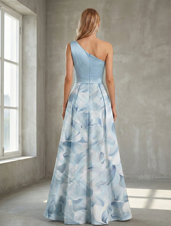 A-Line/Princess One-Shoulder Sleeveless Printed Floral Mother of the Bride Dresses with Bow