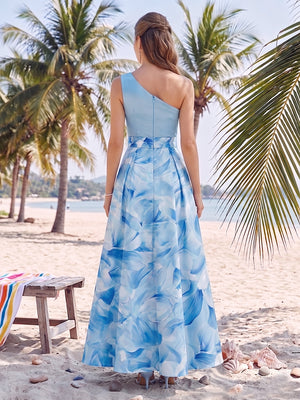 A-Line/Princess One-Shoulder Sleeveless Mother of the Bride Dresses with Bowknot & Printed Floral