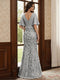 Trumpet/Mermaid V-Neck Half Sleeves Floor-Length Mother of the Bride Dresses with Appliques