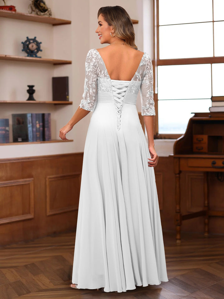 A-Line/Princess V-Neck Half Sleeves Mother of the Bride Dresses with Appliques &amp; Ruffles