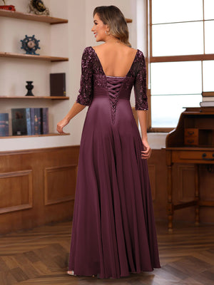 A-Line/Princess V-Neck Half Sleeves Mother of the Bride Dresses with Appliques & Ruffles