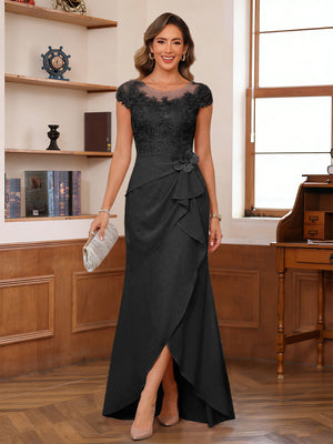 Sheath/Column Scoop Short Sleeves Mother of the Bride Dresses With Lace & 3D Floral
