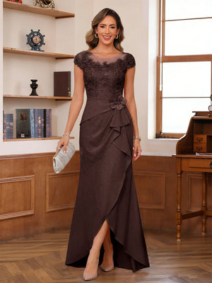 Sheath/Column Scoop Short Sleeves Mother of the Bride Dresses With Lace & 3D Floral