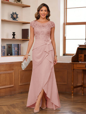 Sheath/Column Scoop Short Sleeves Mother of the Bride Dresses With Lace & 3D Floral