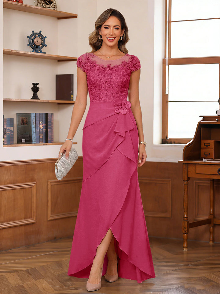 Sheath/Column Scoop Short Sleeves Mother of the Bride Dresses With Lace &amp; 3D Floral