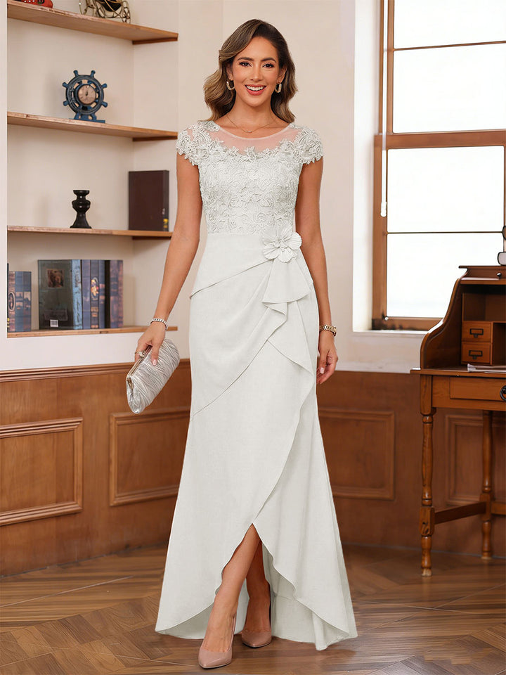 Sheath/Column Scoop Short Sleeves Mother of the Bride Dresses With Lace &amp; 3D Floral