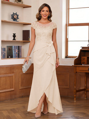 Sheath/Column Scoop Short Sleeves Mother of the Bride Dresses With Lace & 3D Floral