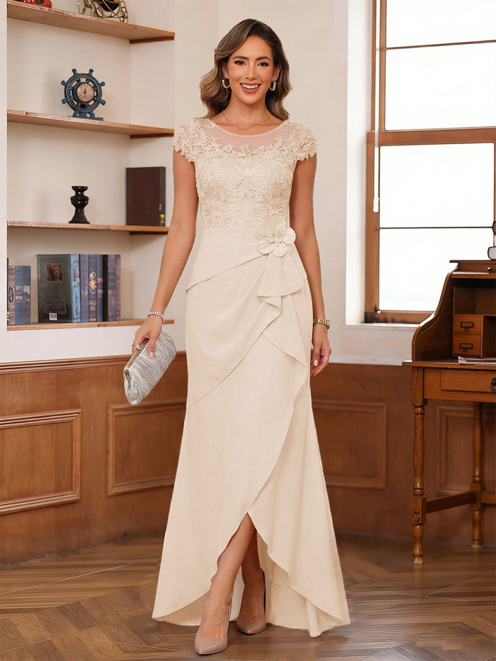 Sheath/Column Scoop Short Sleeves Mother of the Bride Dresses With Lace &amp; 3D Floral